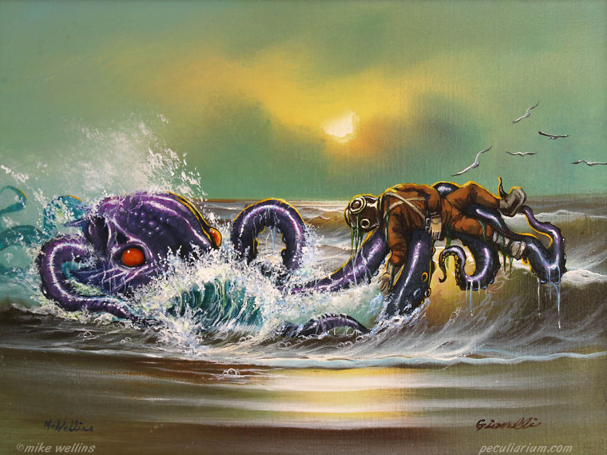 Artist Adds Quirky Illustrations To Old Thrift-Store Paintings