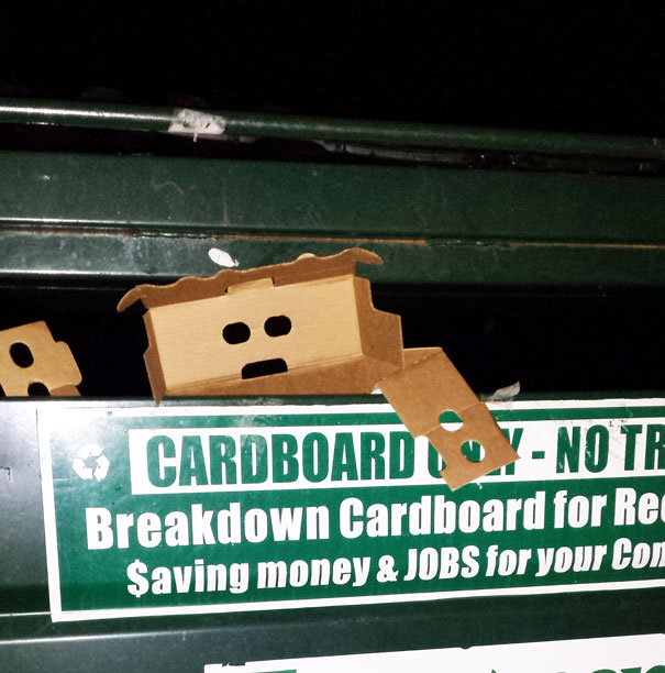 Went To Throw Some Cardboard In The Recycling At Work Tonight And Found This One Trying To Escape