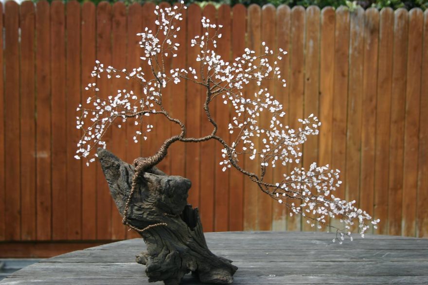 Sakura Bonsai - Copper Wire, Rose-quartz & Bog Oak