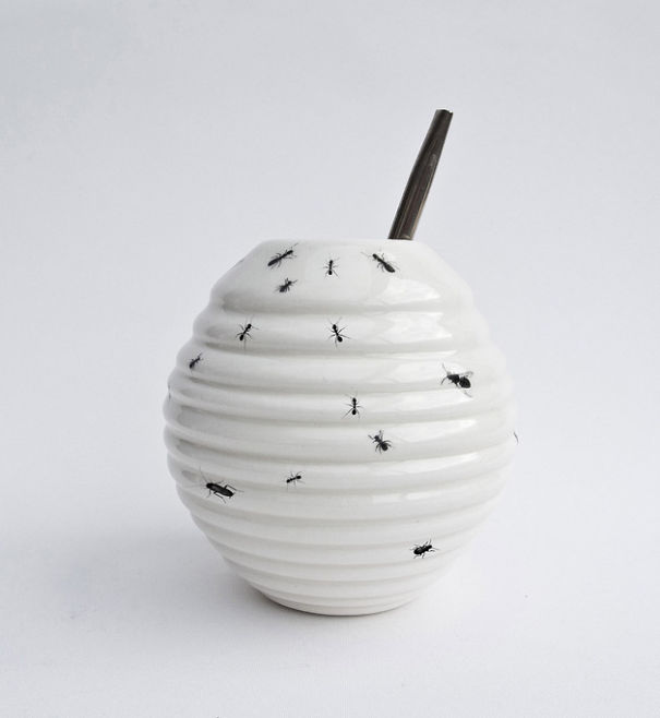 Porcelain Mug For Yerba Mate Decorated With Bugs