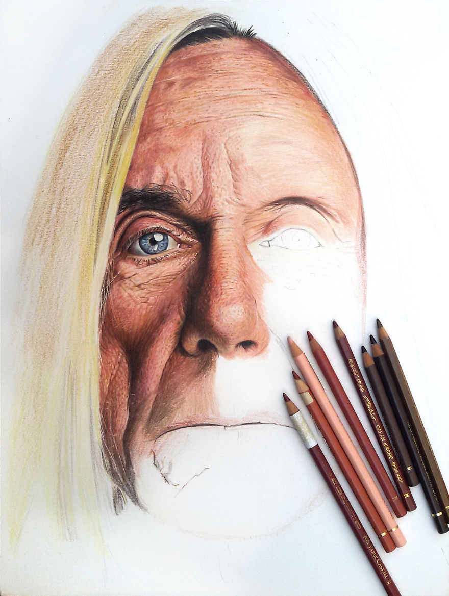 I Drew Iggy Pop Portrait With Color Pencils