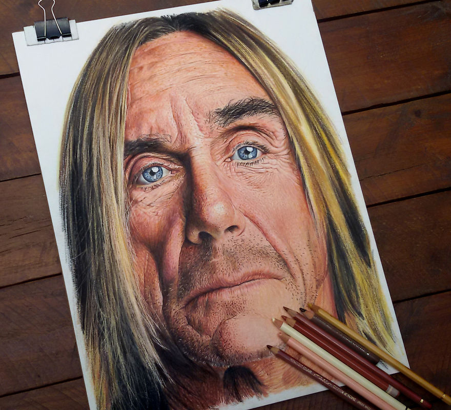 I Drew Iggy Pop Portrait With Color Pencils