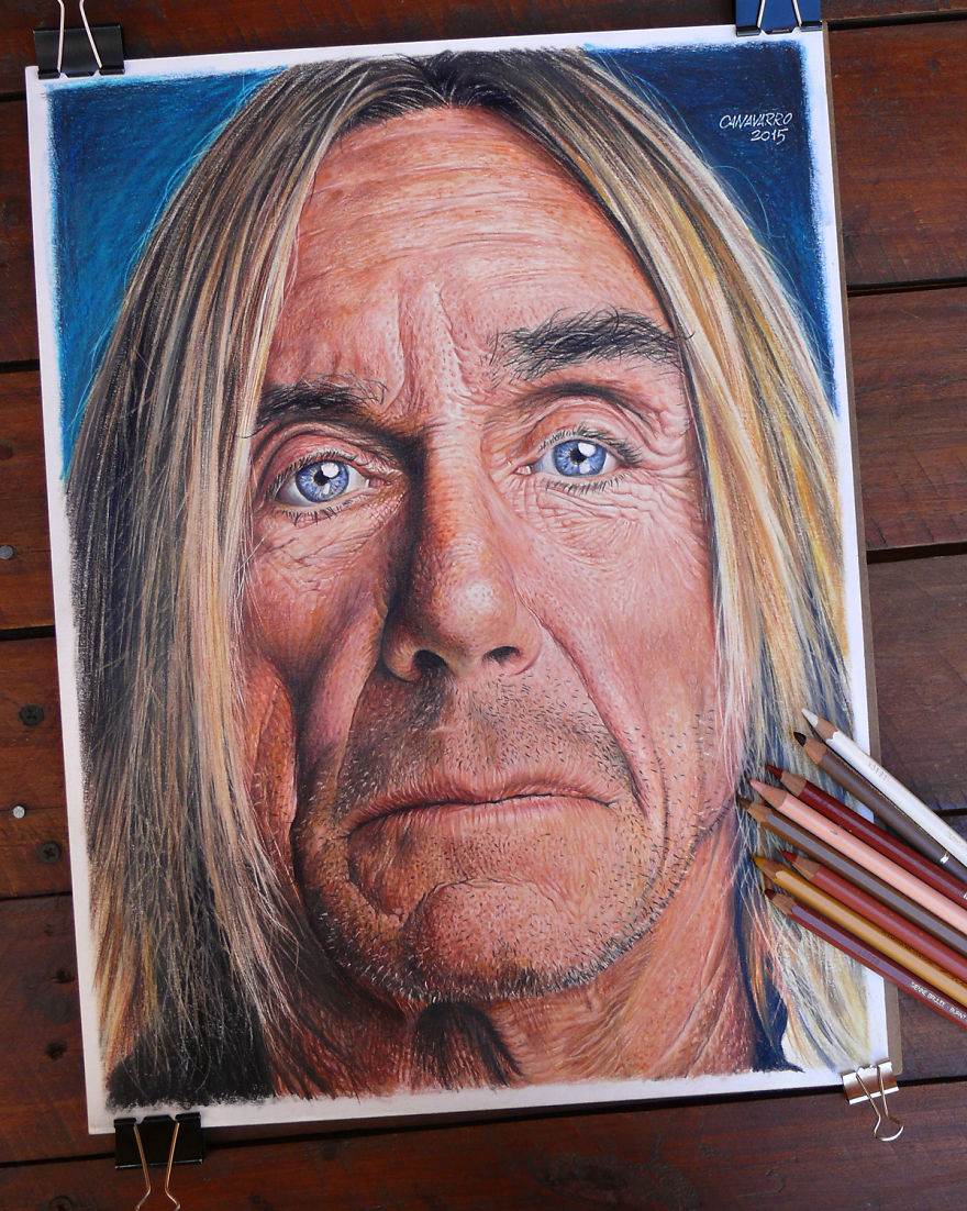 I Drew Iggy Pop Portrait With Color Pencils