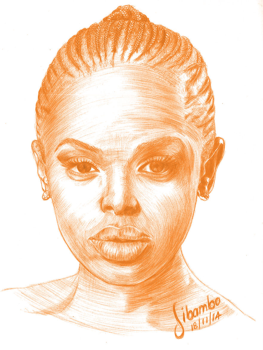 Unathi Msengana, Orange Ballpoint Pen By Sibambo Portraits