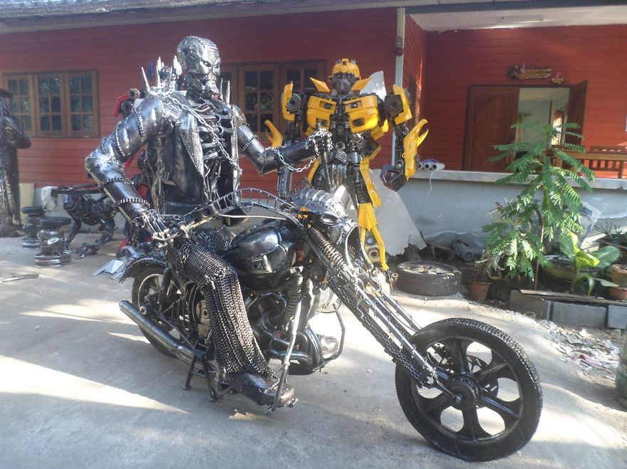 Ghostrider Statue, Life Size, By Scrap Metal Art Thailand