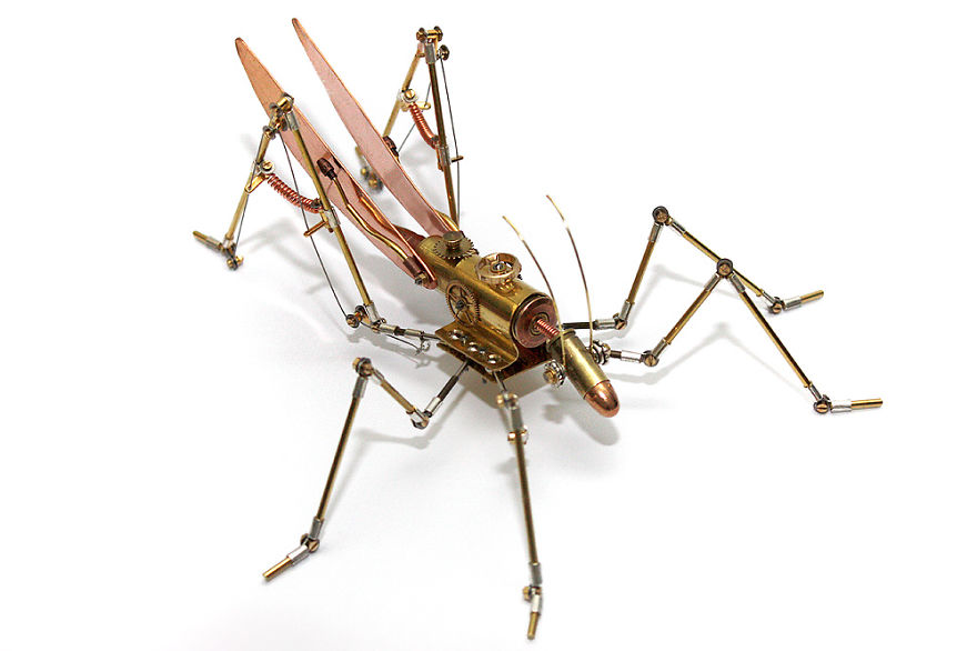 Grasshopper Sculpture Made From Recycled Materials And Deactivated Ammunition