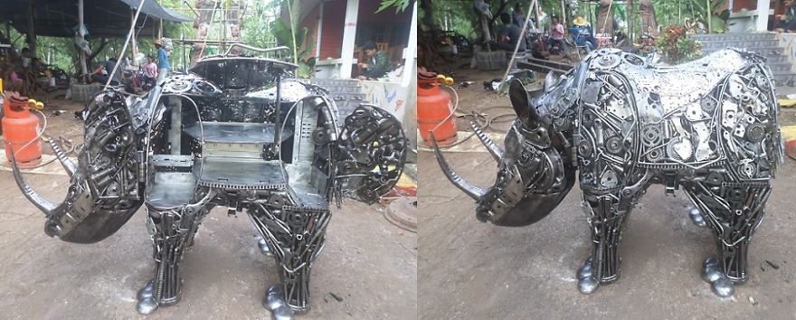 Rhino Bar!, Life Size, By Scrap Metal Art Thailand