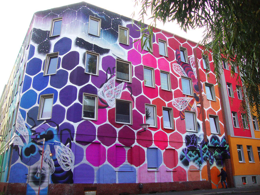 Honeycomb Of Life: I Turned A Dull Building In Germany Into Art Honeycomb Of Life: I Turned A Dull Building In Germany Into Art