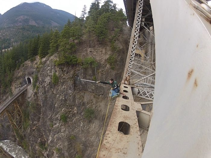 A Man Conquers His Fear Of Heights.... Then Falls Off A Bridge.