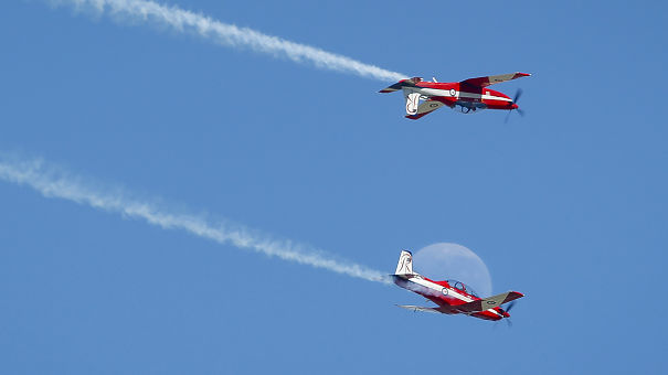 Moonrise Over The Australian Air Force Roulettes Display At The 2015 Melbourne F1 Grand Prix