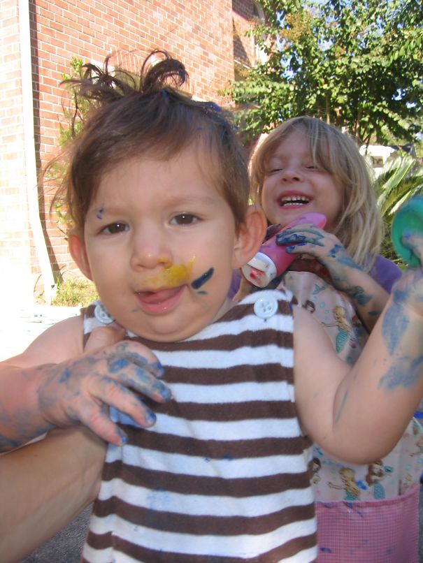 A Little Brother Is A Perfect Canvas For A Budding Artist.