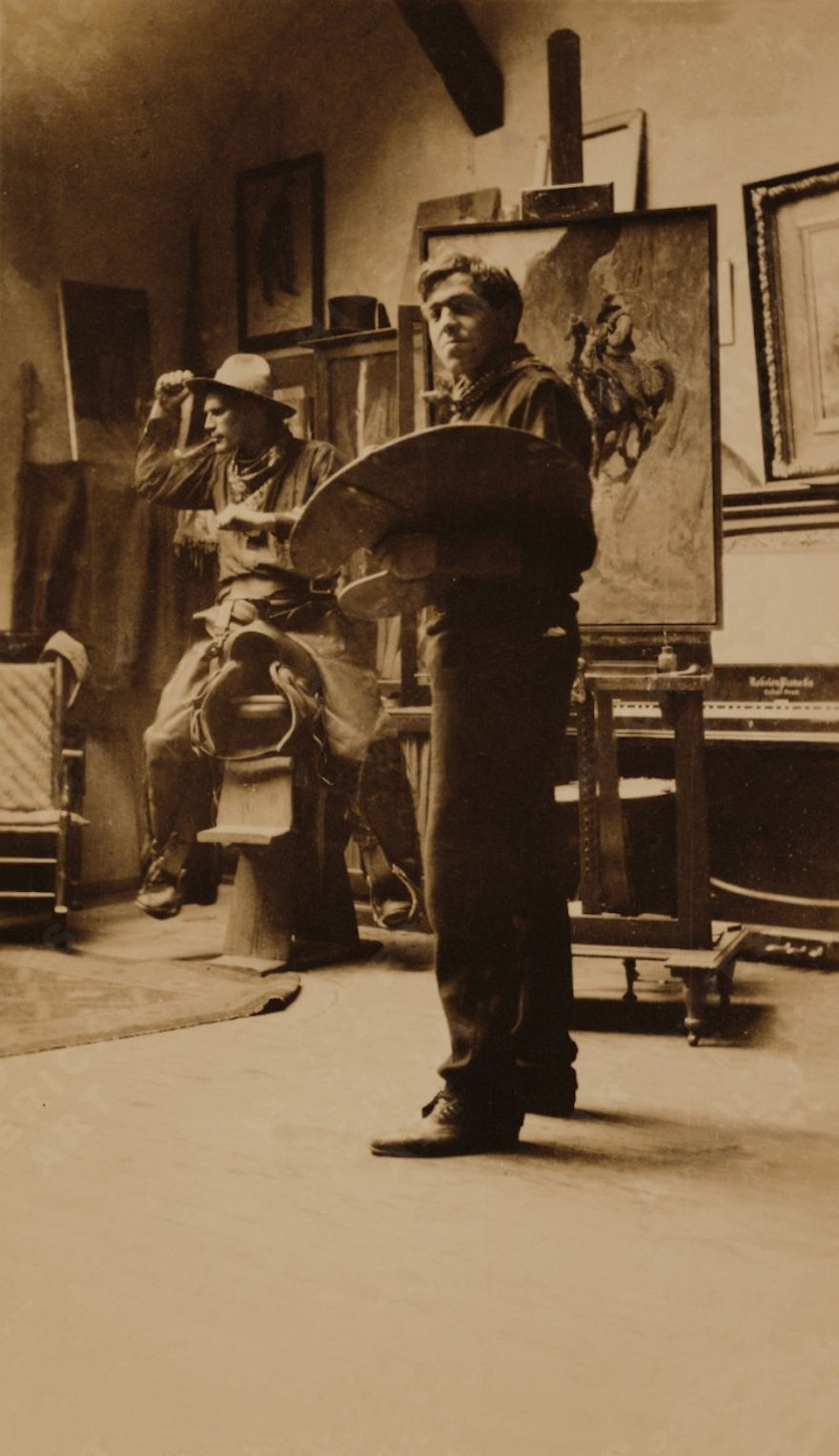N.c. Wyeth In Studio With A Cowboy Model