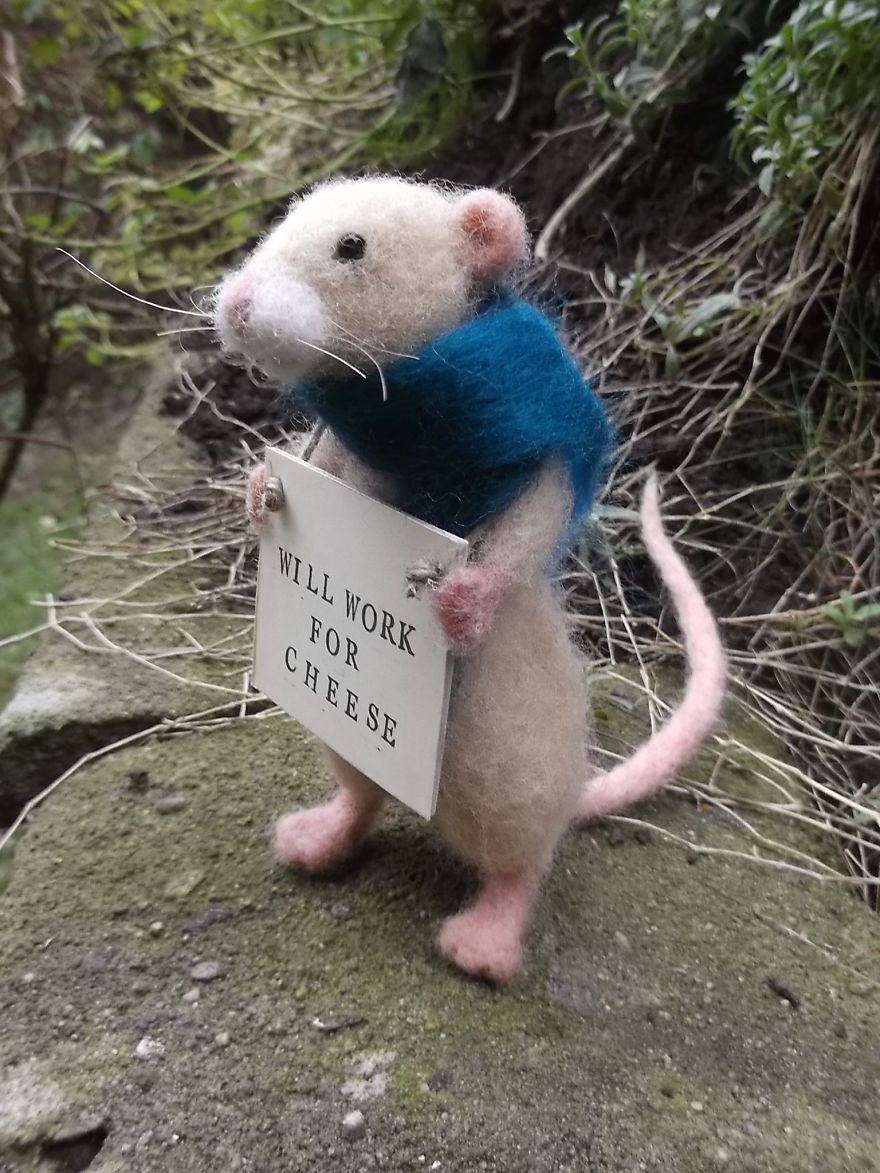 Needle Felted Homeless Mouse - Will Work For Cheese Needle Felted Homeless Mouse - Will Work For Cheese
