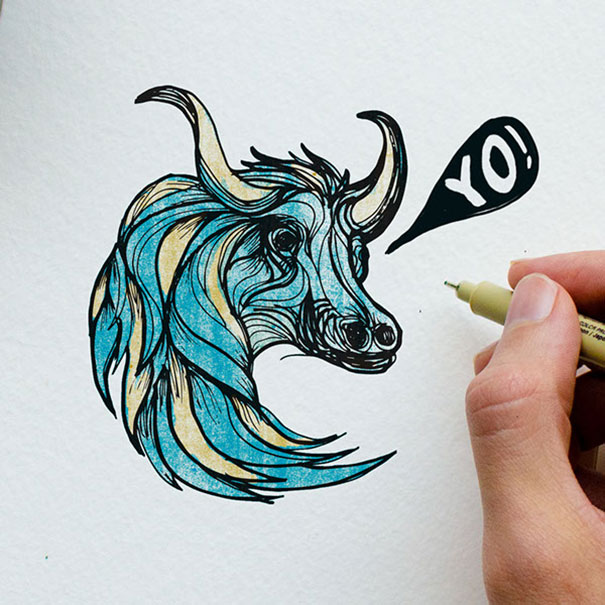 Hand drawing a stylized animal illustration with blue and beige colors for animal alphabet teaching letters. Hand drawing a stylized animal illustration with blue and beige colors for animal alphabet teaching letters.