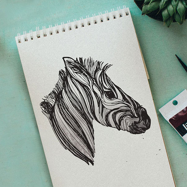 Black ink zebra animal alphabet illustration on spiral sketchbook, part of animal letter A drawing to teach the alphabet. Black ink zebra animal alphabet illustration on spiral sketchbook, part of animal letter A drawing to teach the alphabet.