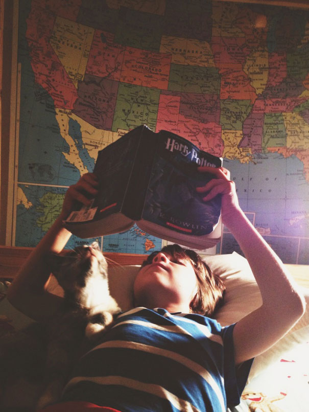 Reading Harry Potter With A Cat