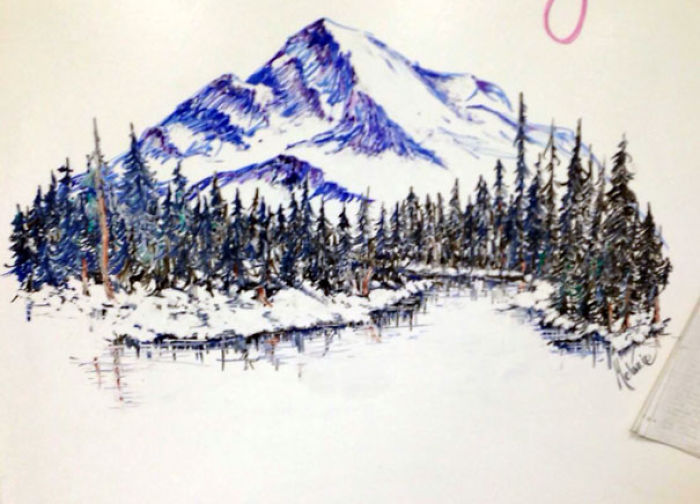 Teacher Draws Mountains On Her Whiteboard 
