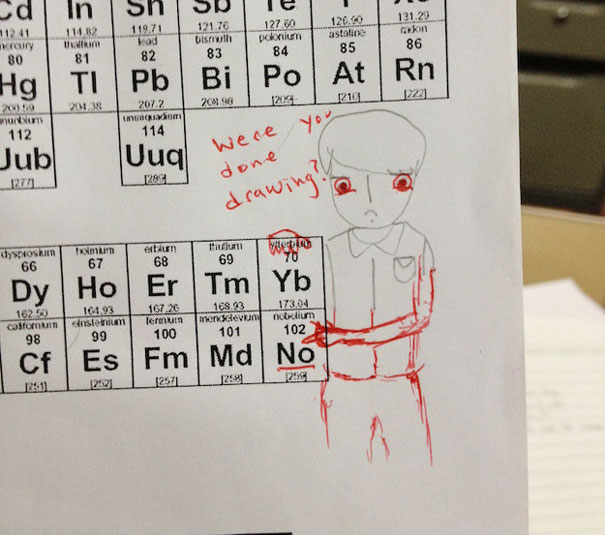 Teacher Finishes His Students' Drawings On Their Tests