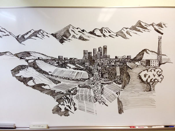 Teacher Doodles On A Whiteboard In His Free Time