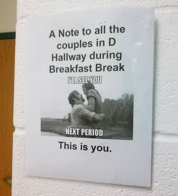 Chemistry Teacher Tired Of Students Making Out Near His Classroom Posts This Sign