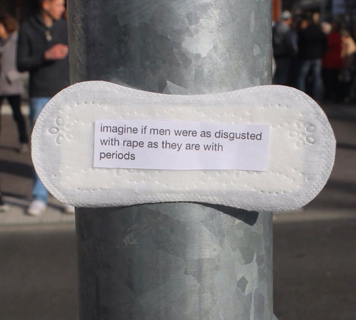 A Woman Is Posting Feminist Messages Written On Period Pads All Over Her City
