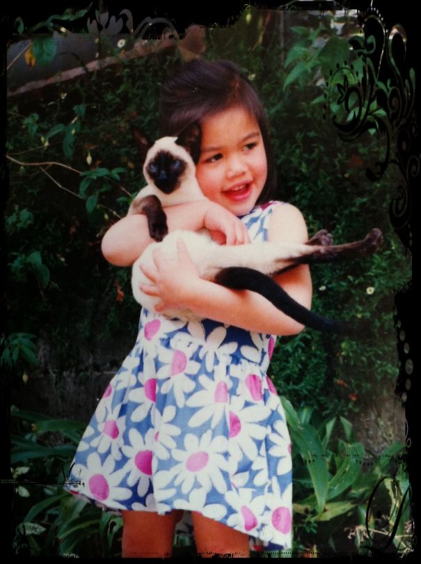 My Baby Girl With Our Siamese Kitten.