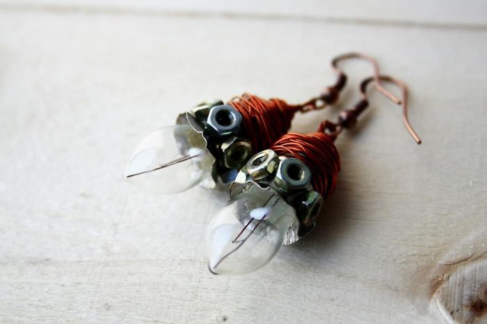 Lightbulbs And Screwnuts Wirewrapped Earrings