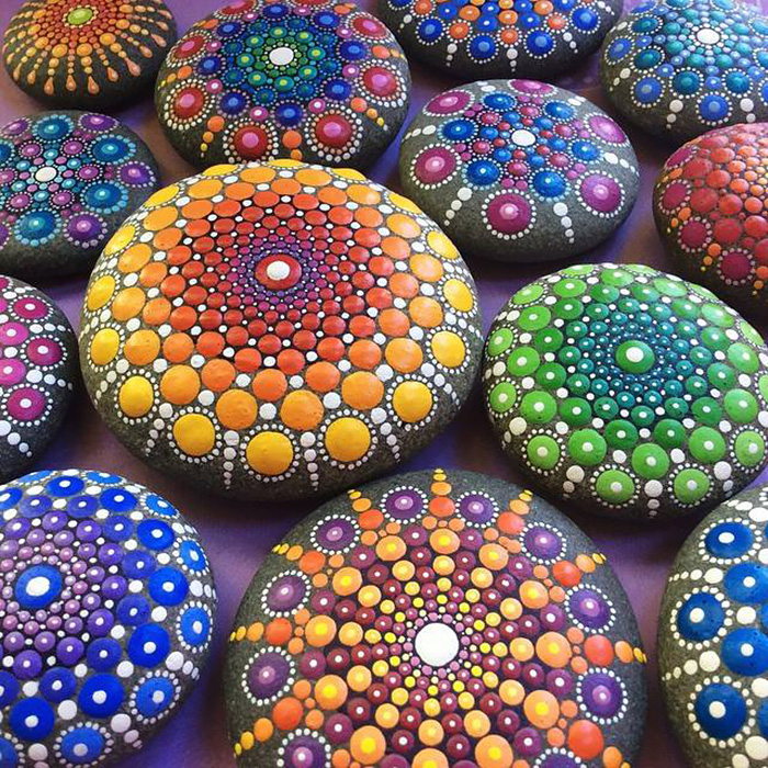 Artist Paints Ocean Stones With Thousands Of Tiny Dots To Create Colorful Mandalas