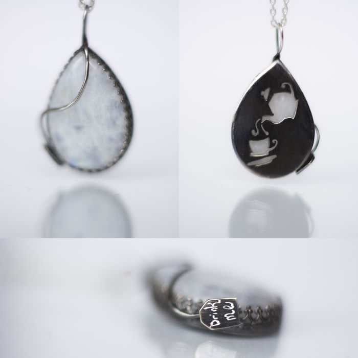 Handmade Alice In Wonderland Silver And Moonstone Pendant