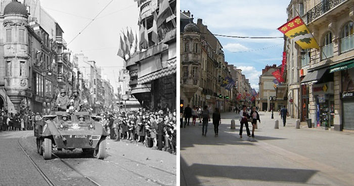 Last Summer, I Found WW2 Photos Of Dijon In France And Retook Them In The Same Places 70 Years Later