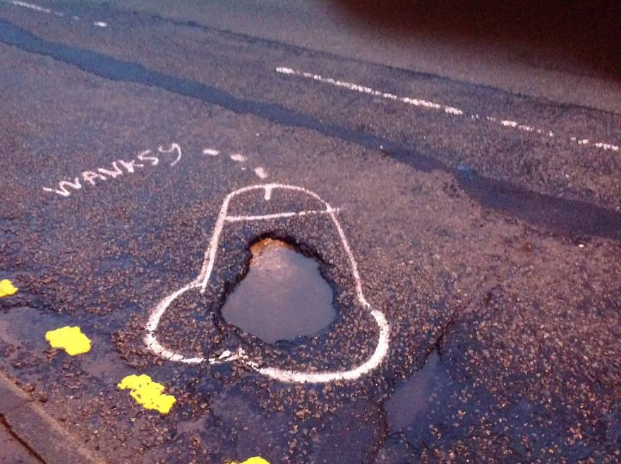 Anonymous Artist 'Wanksy' Draws Penises On UK Potholes To Make Government Fix Them Anonymous Artist 'Wanksy' Draws Penises On UK Potholes To Make Government Fix Them