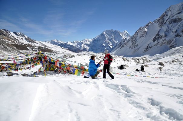 Proposing At The Top Of Larke La, 5,135 Meters, In The Manasulu Himalaya