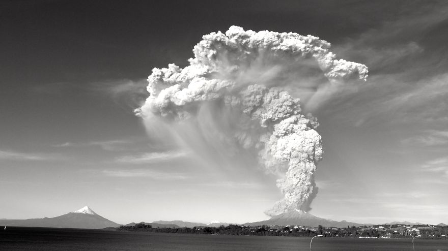 A View Of The Calbuco Eruption From Puerto Varas, Llanquihue Lake.