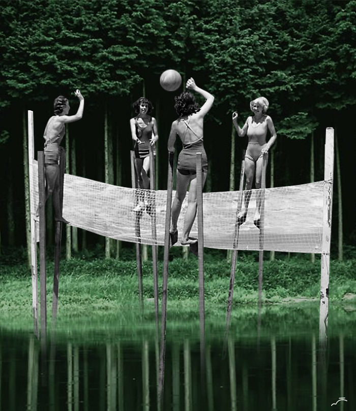 Collages Of Vintage Photos Blended With Natural Elements To Make Them More Joyful