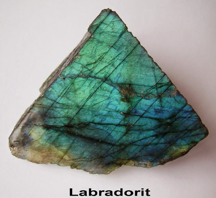 Labradorite mineral displaying vibrant iridescent colors.