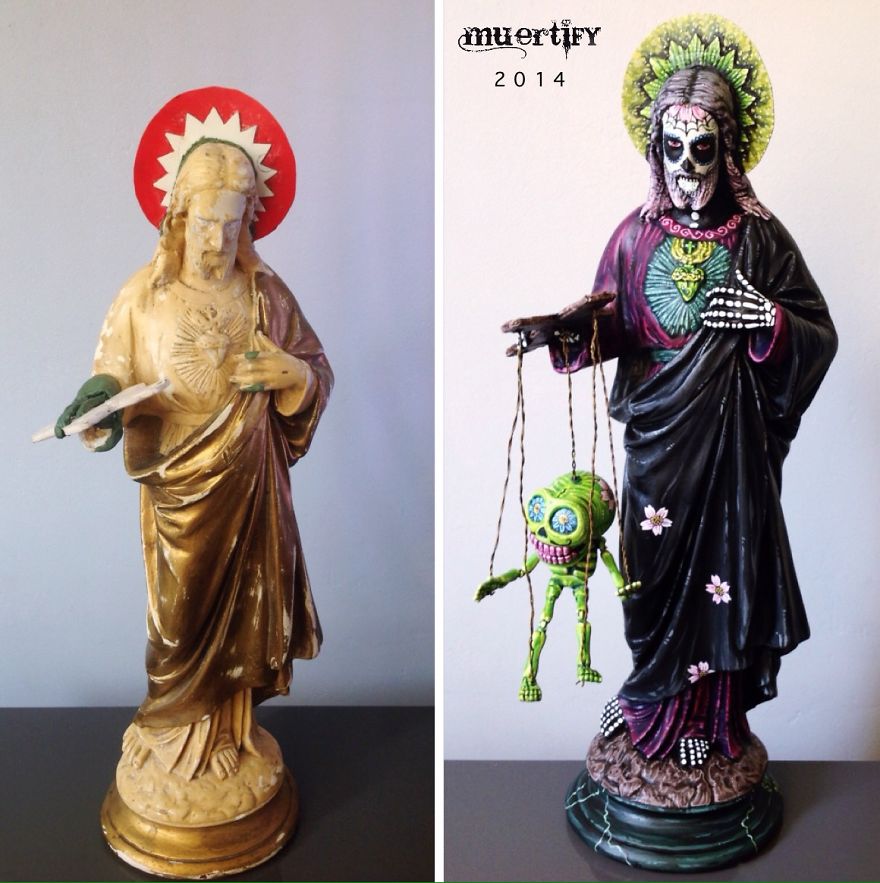 Muertify! Vintage Holy Statues Turned Into Dia De Los Muertos. Muertify! Vintage Holy Statues Turned Into Dia De Los Muertos.