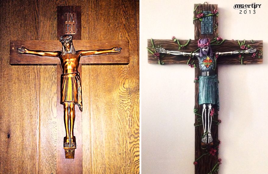 Muertify! Vintage Holy Statues Turned Into Dia De Los Muertos. Muertify! Vintage Holy Statues Turned Into Dia De Los Muertos.