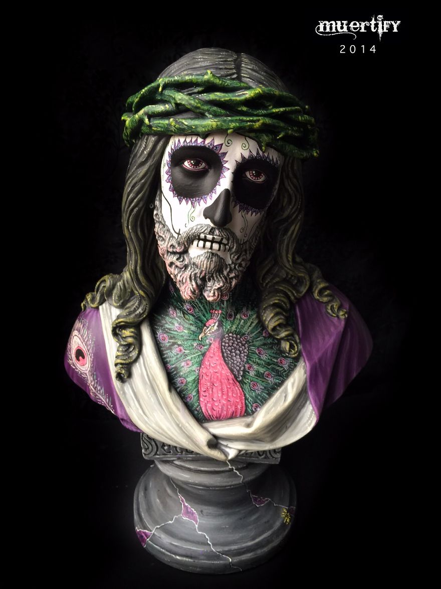 Muertify! Vintage Holy Statues Turned Into Dia De Los Muertos. Muertify! Vintage Holy Statues Turned Into Dia De Los Muertos.