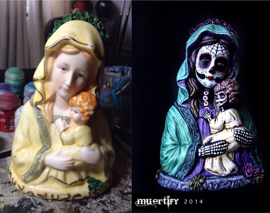 Muertify! Vintage Holy Statues Turned Into Dia De Los Muertos.