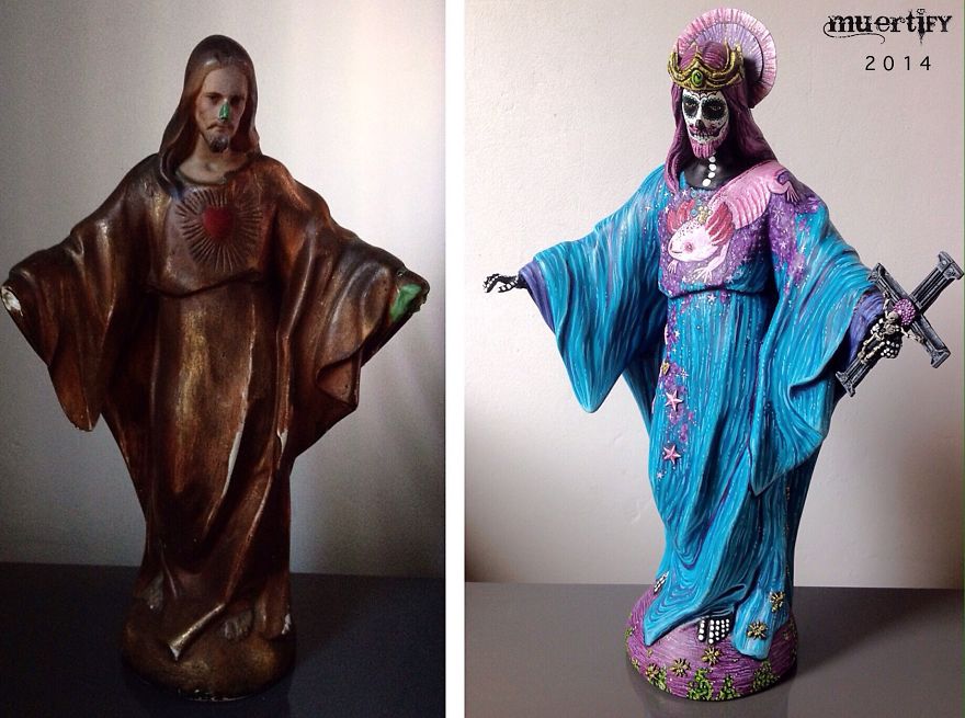 Muertify! Vintage Holy Statues Turned Into Dia De Los Muertos. Muertify! Vintage Holy Statues Turned Into Dia De Los Muertos.