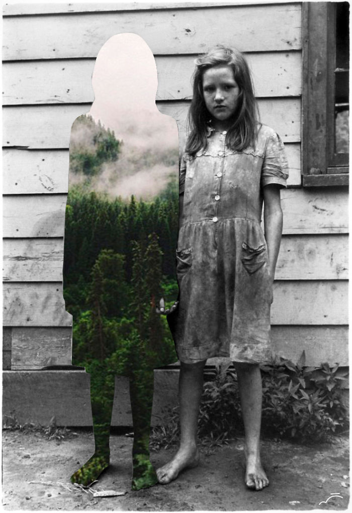 Collages Of Vintage Photos Blended With Natural Elements To Make Them More Joyful