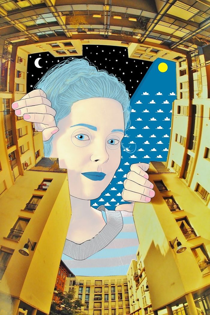 I Draw Illustrations On The Sky Between Buildings