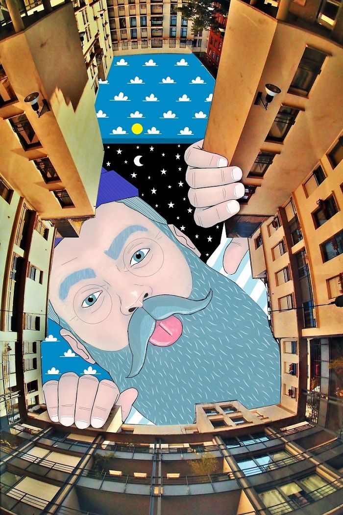 I Draw Illustrations On The Sky Between Buildings