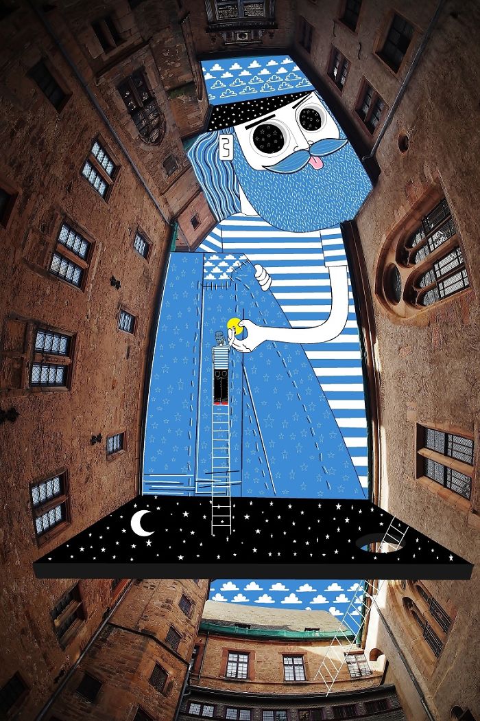 I Draw Illustrations On The Sky Between Buildings
