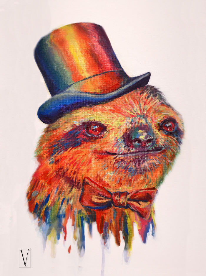 Victoria Egan "dapper Sloth" Acrylic On Canvas.