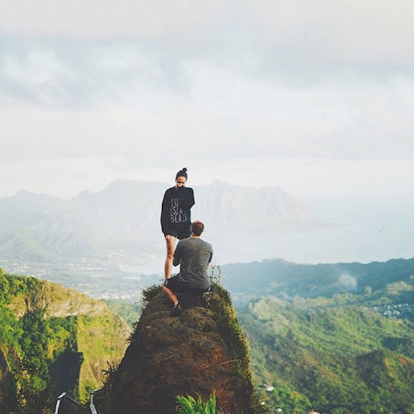 I started getting down off the rather steep rock but Andrew began to talk how this beautiful hike reminded him of our relationship. Then he got down on one knee and asked me to marry him
