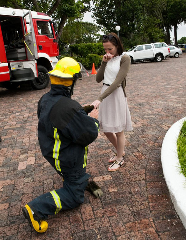 Firefighter Marriage Proposal Involving The Whole Fire Department