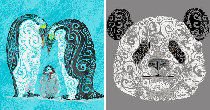 My Swirly Animals Created With Different Drawing Techniques