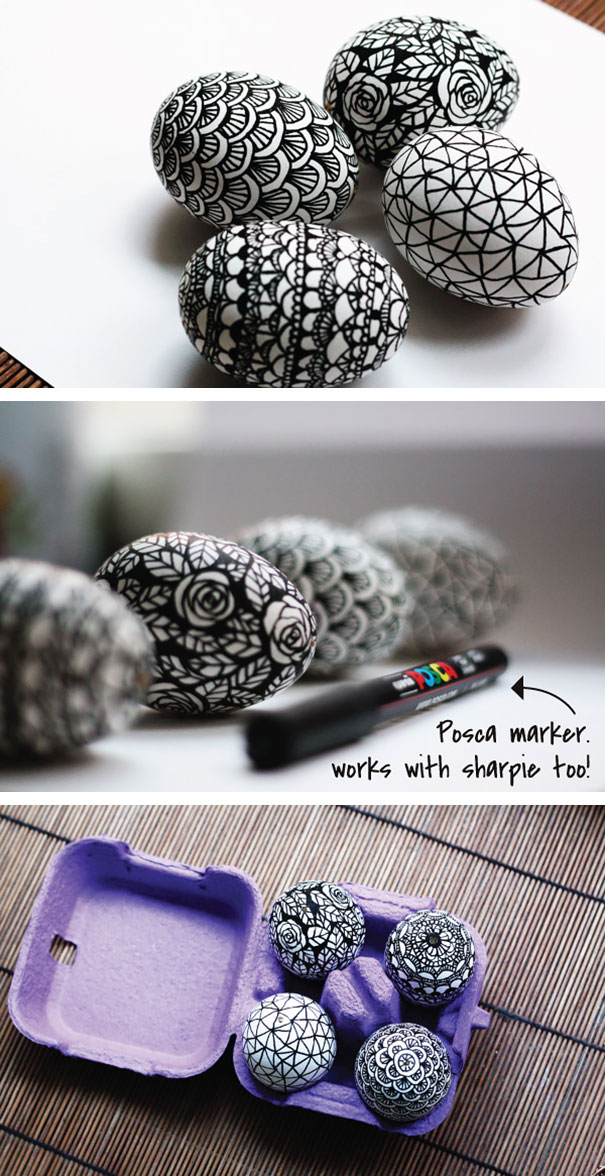 Black And White Doodled Easter Eggs