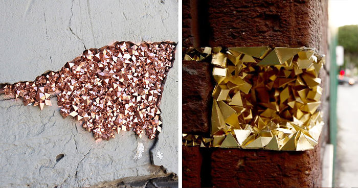Artist Hides Crystallized Geode Installations Inside Wall Cracks To Bring Life To Urban Areas